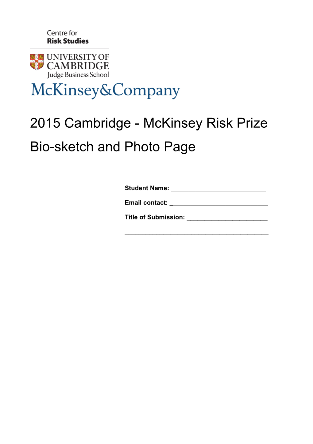 2015 Cambridge - Mckinsey Risk Prize Bio-Sketch and Photo Page