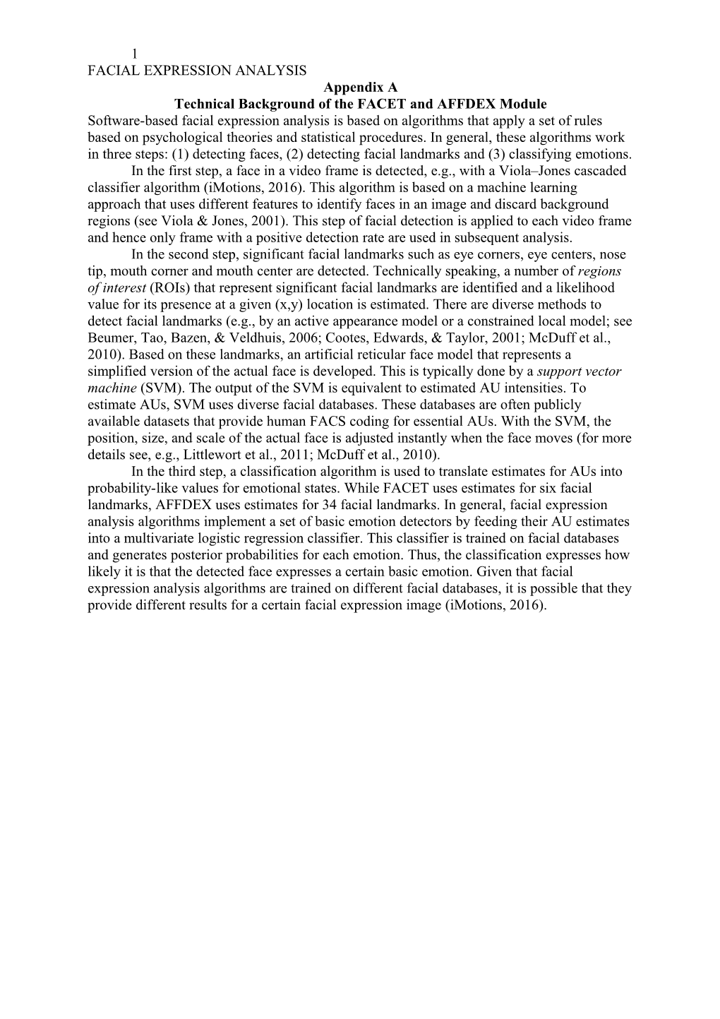 Technical Background of the FACET and AFFDEX Module