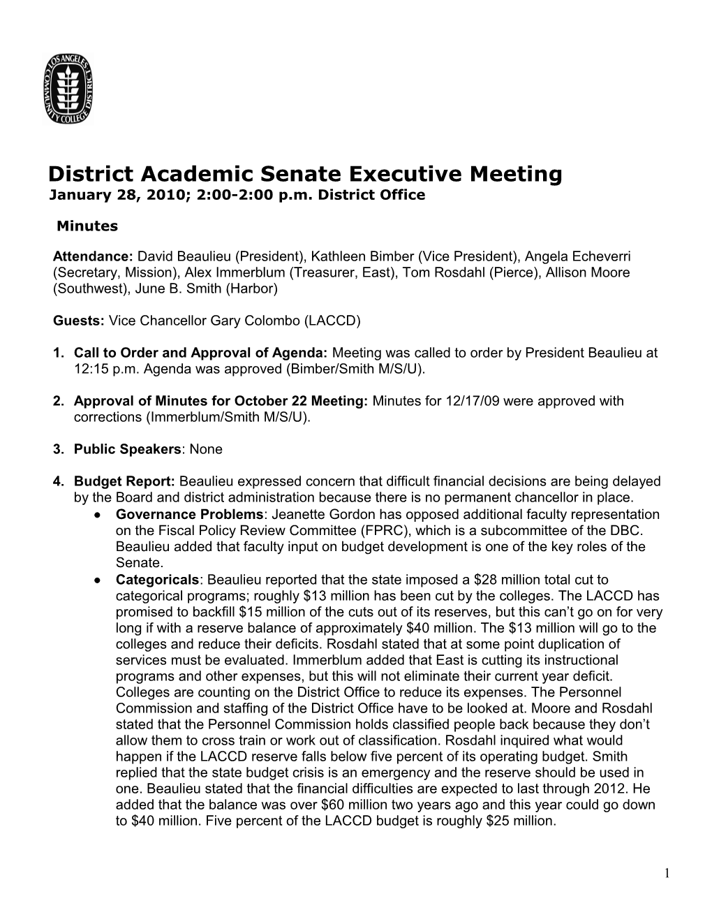 District Academic Senate Executive Meeting