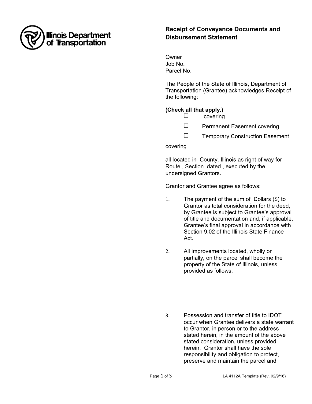 Receipt of Conveyance Documents and Disbursement Statement