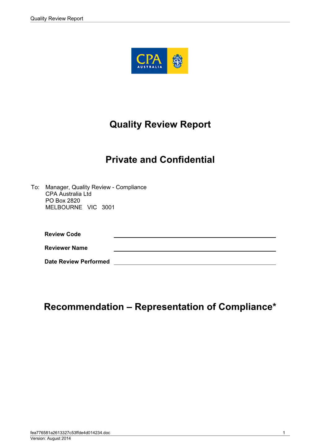 Quality Review Report