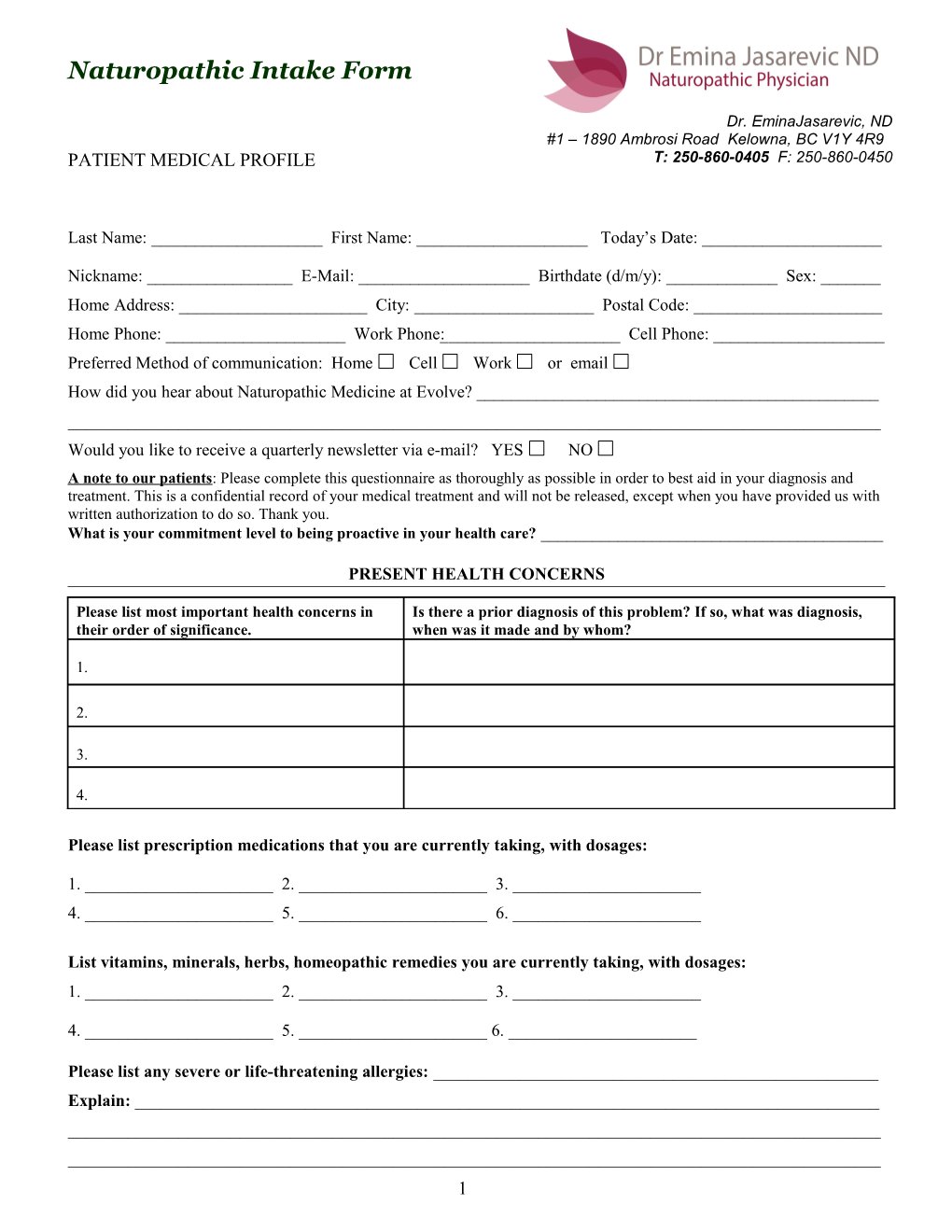 Naturopathic Intake Form