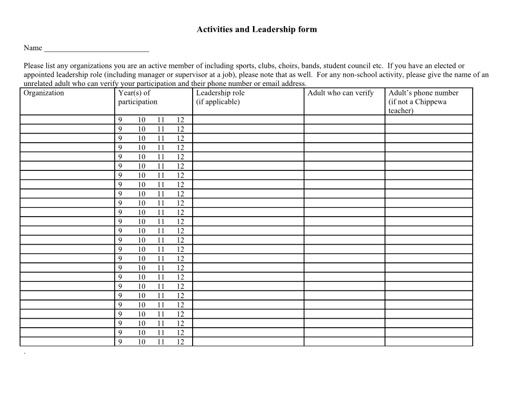 Activities and Leadership Form