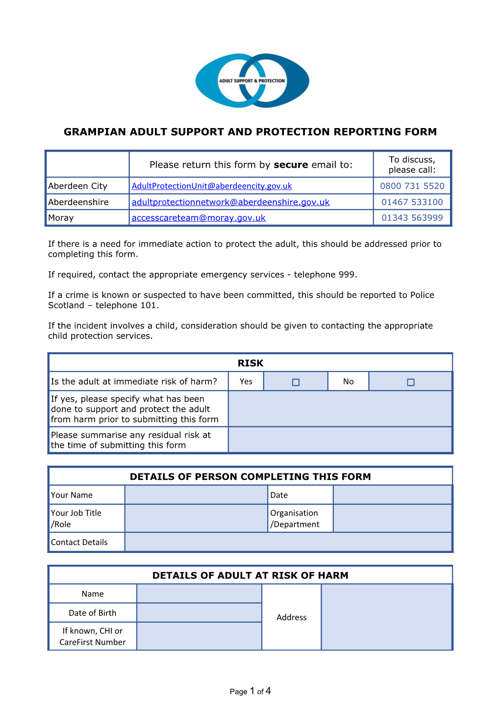Grampian Adult Support and Protection Reporting Form