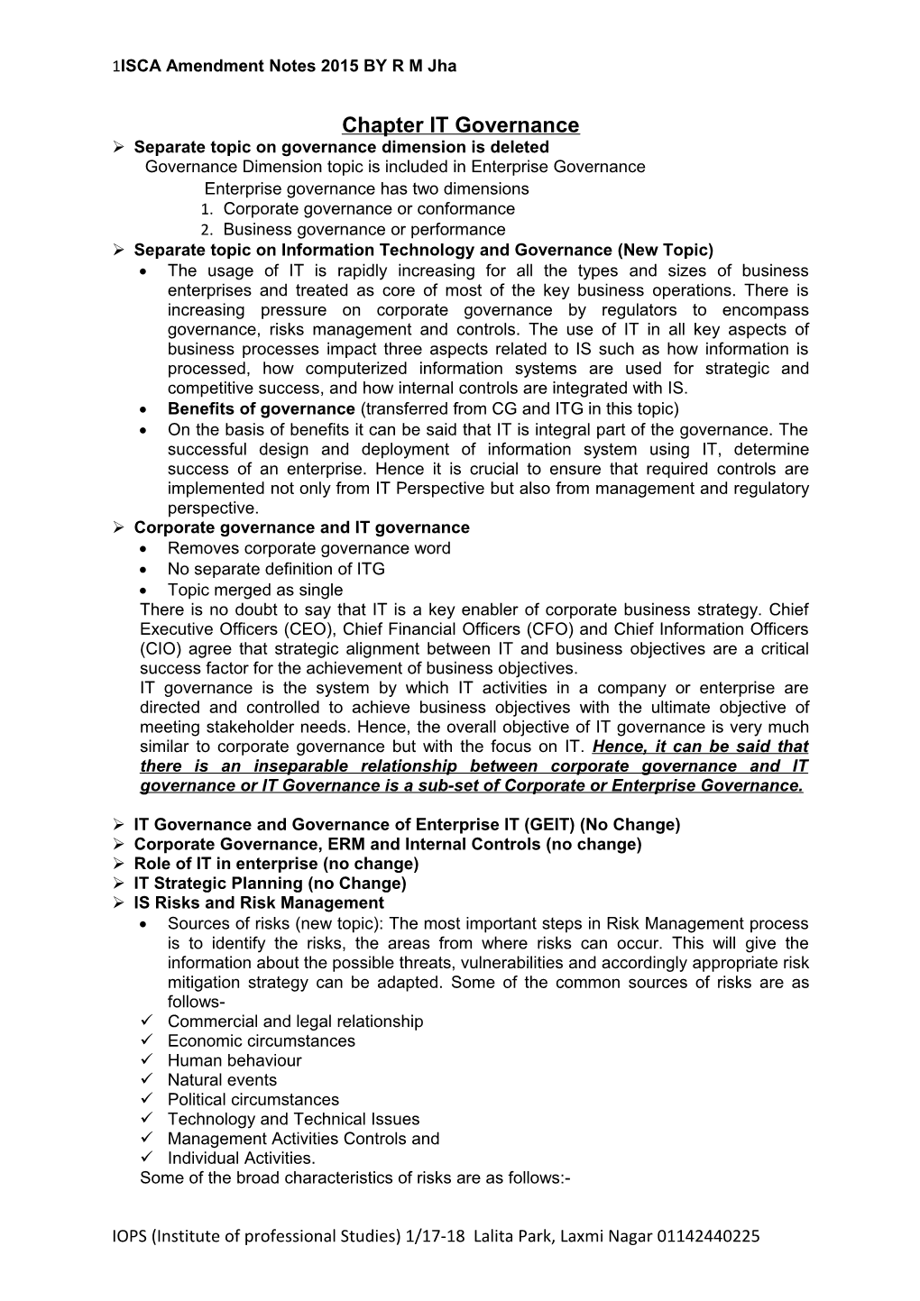 ISCA Amendment Notes NOV 2015 by R M Jha