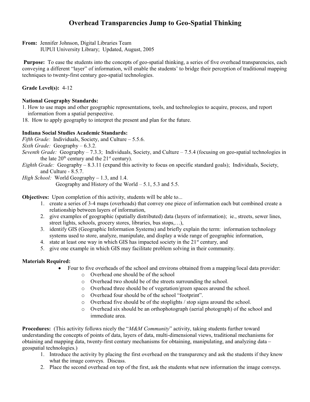 Outline Format for Lesson Plans