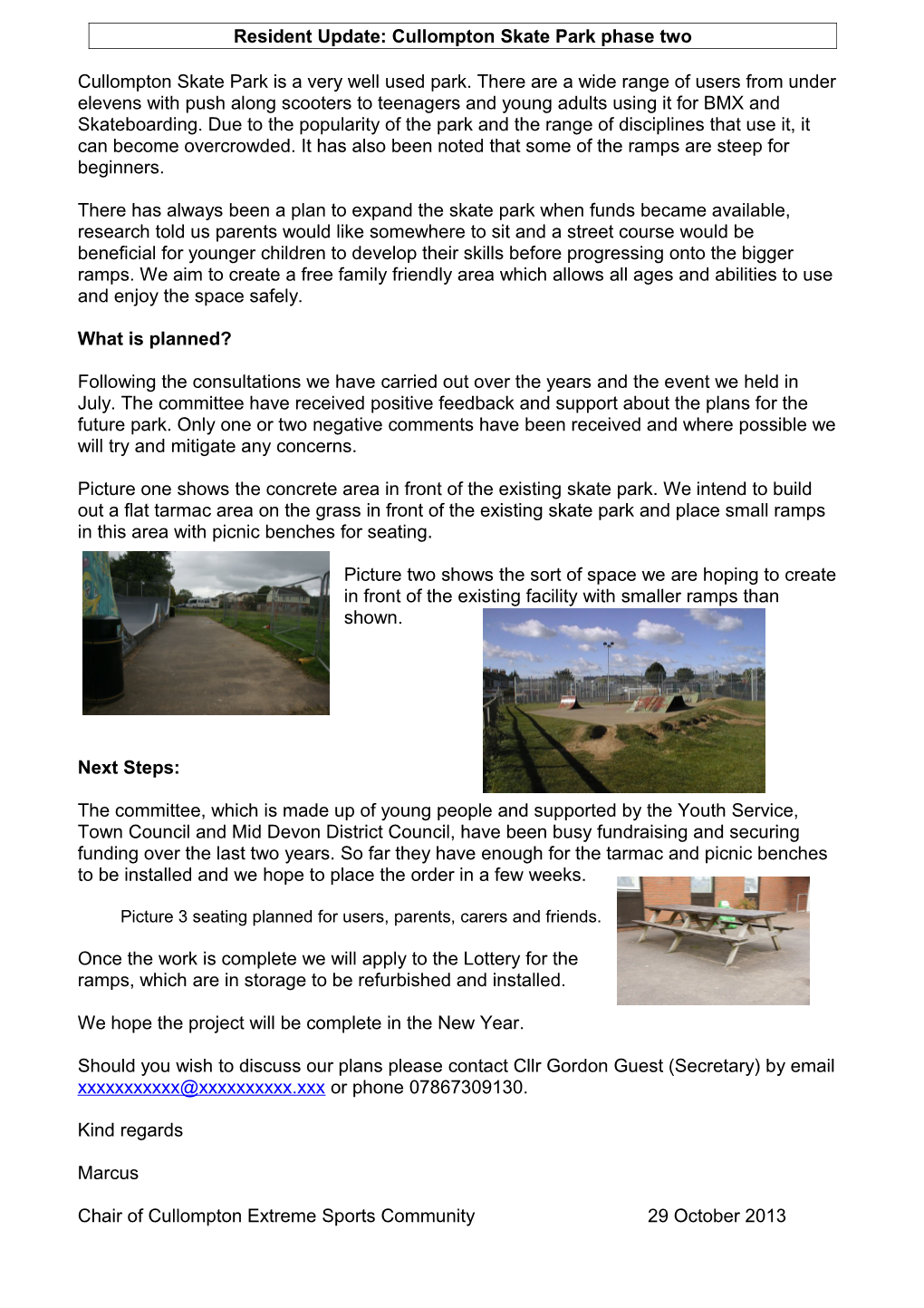 Resident Update: Cullompton Skate Park Phase Two