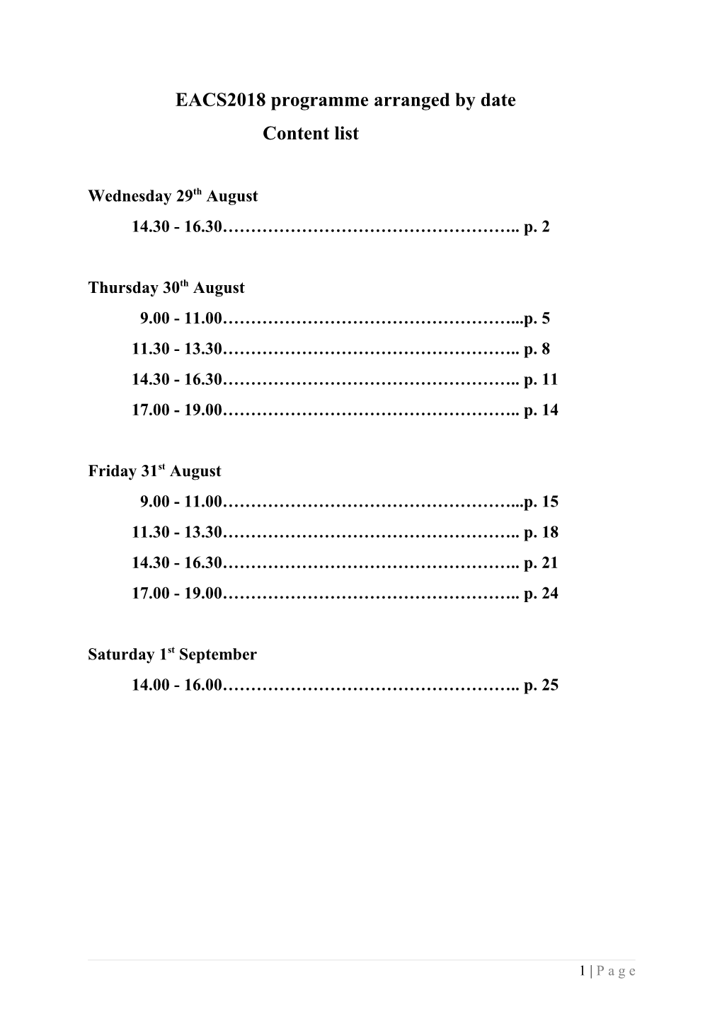 EACS2018 Programme Arranged by Date