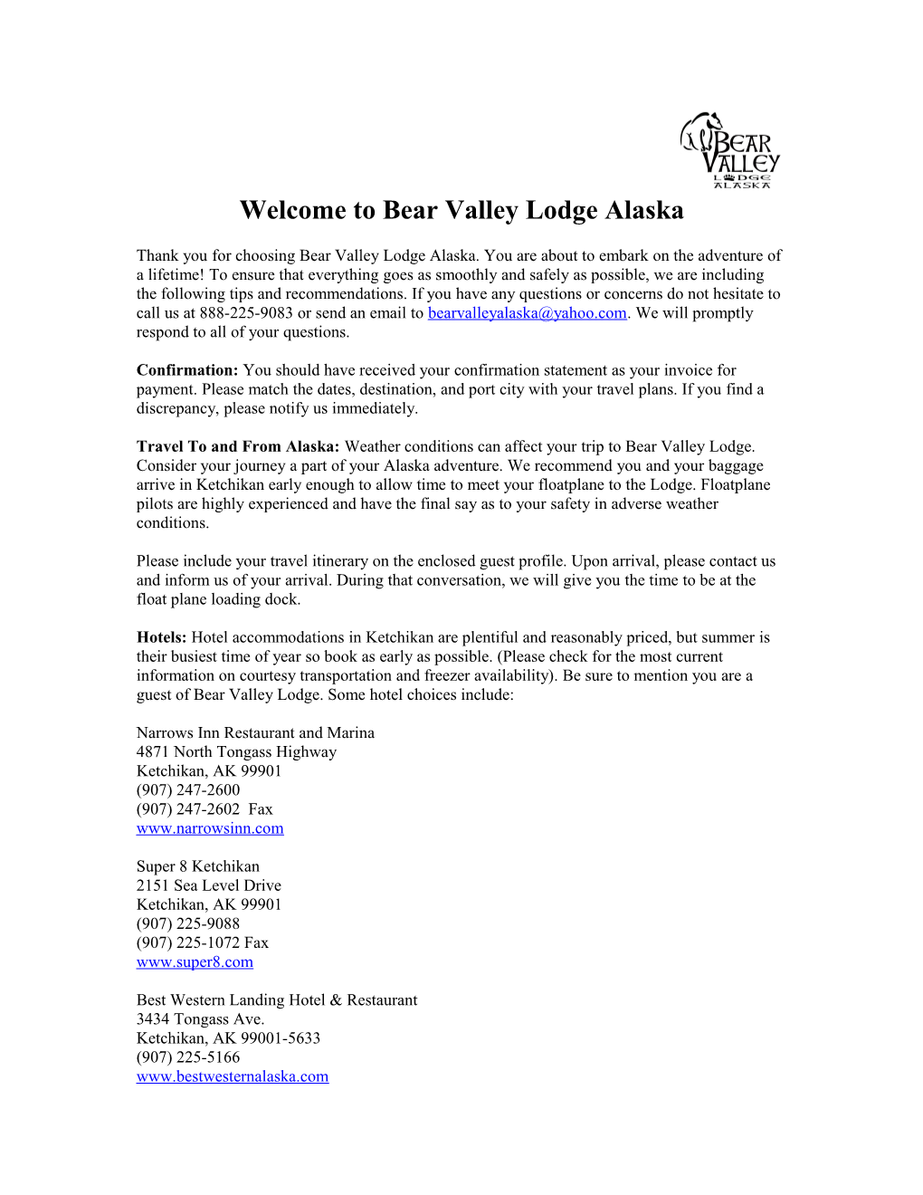 Welcome to Bear Valley Lodge Alaska