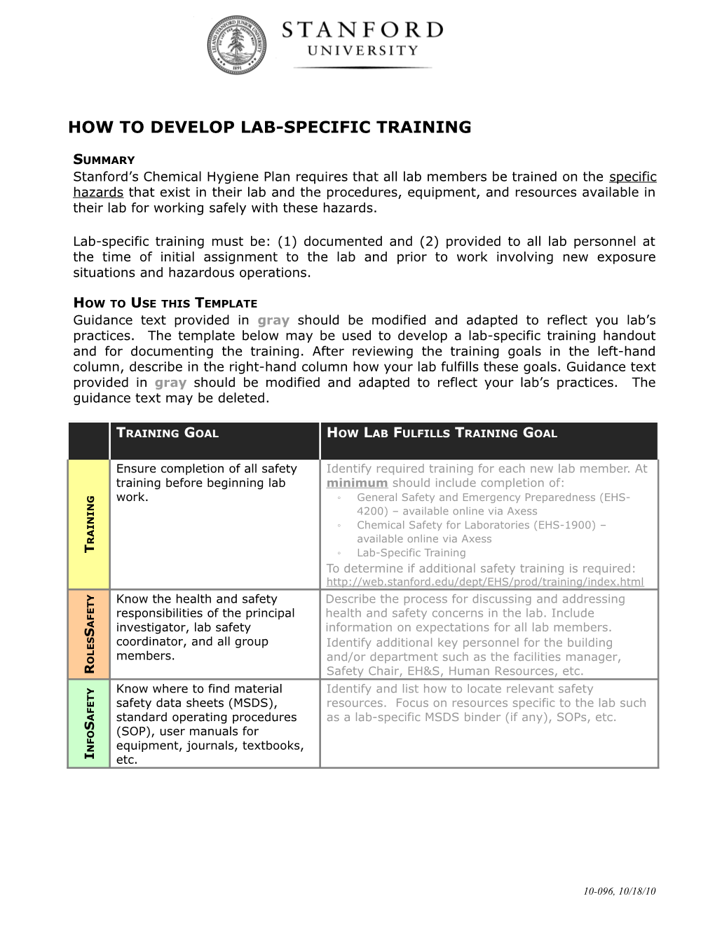 Lab-Specific Training Checklist