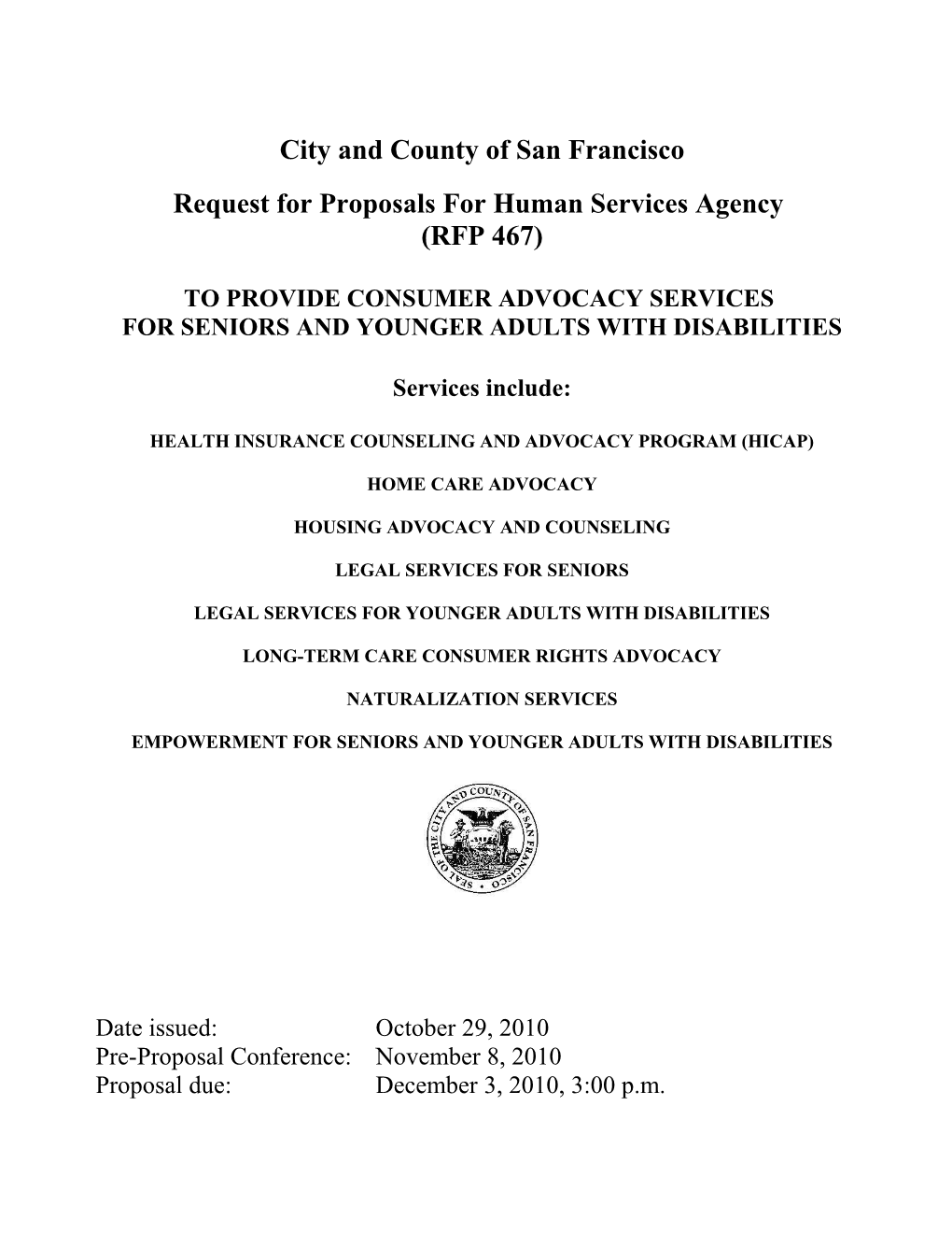 Request for Proposals for Human Services Agency