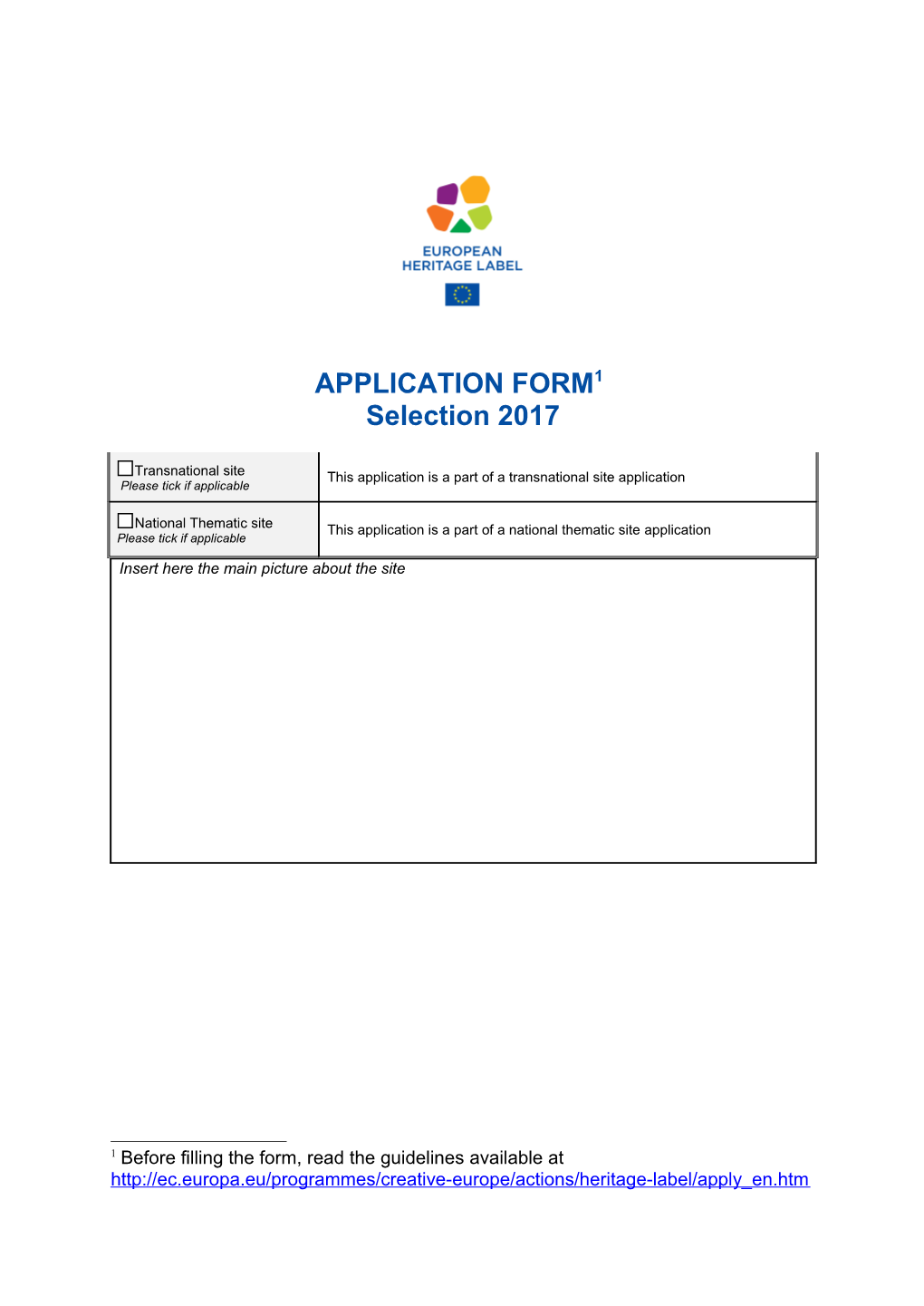 European Heritage Label Application Form 2015