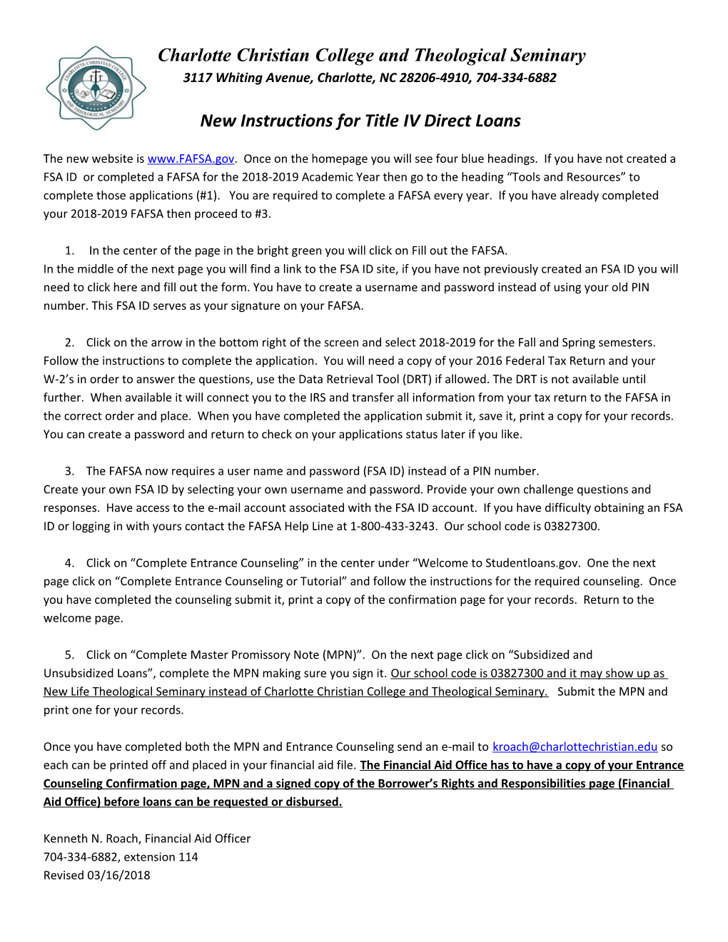 New Instructions for Title IV Direct Loans