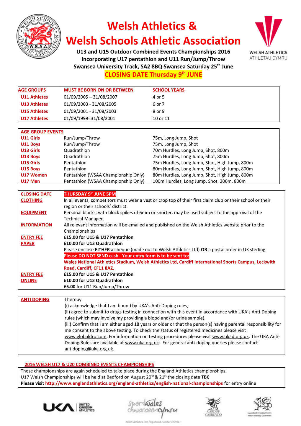 U13 and U15 Outdoor Combined Events Championships 2016