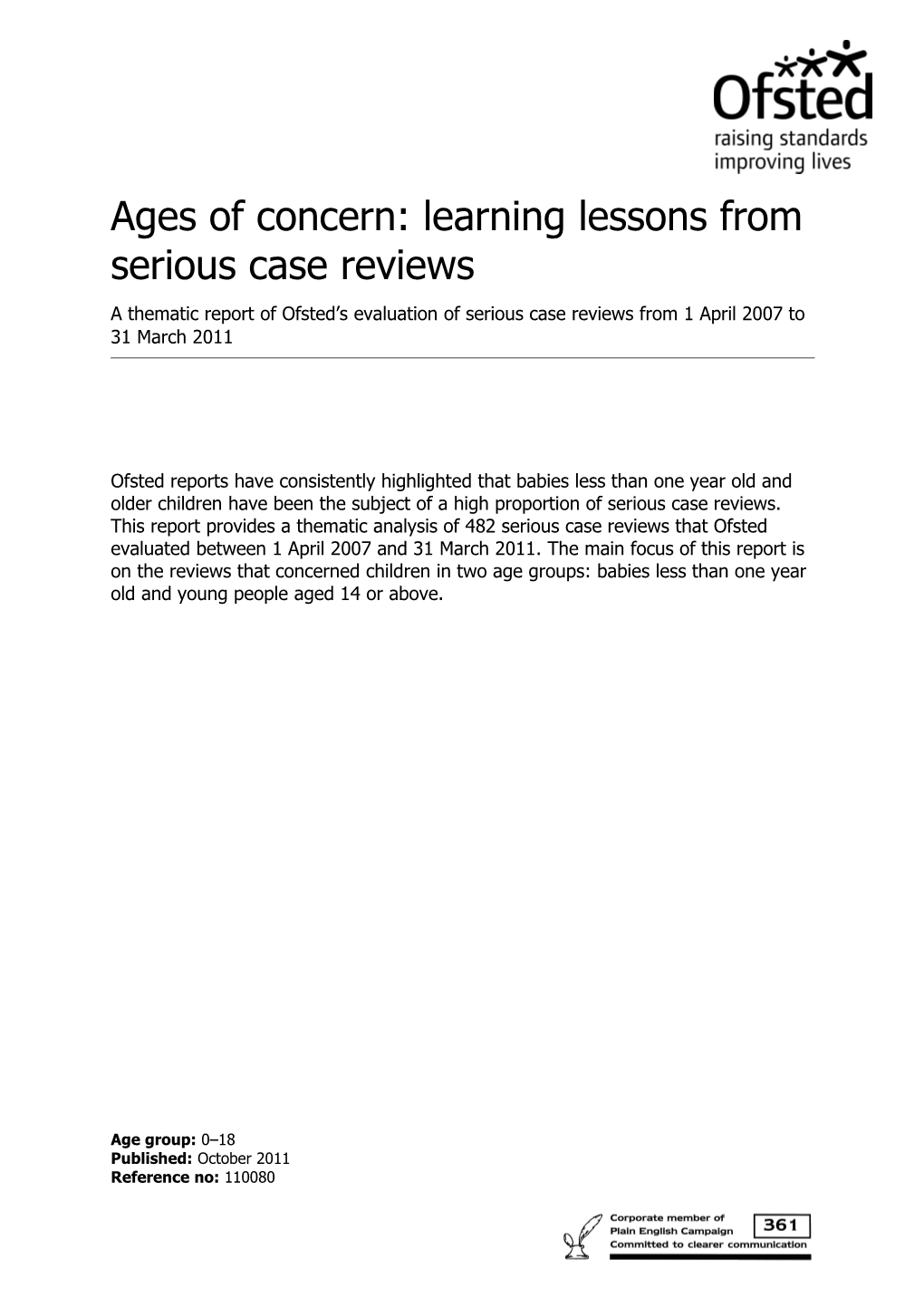 Ages of Concern: Learning Lessons from Serious Case Reviews