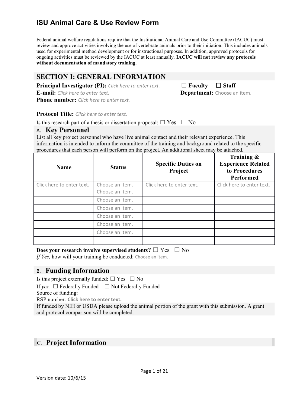 ISU Animal Care & Use Review Form