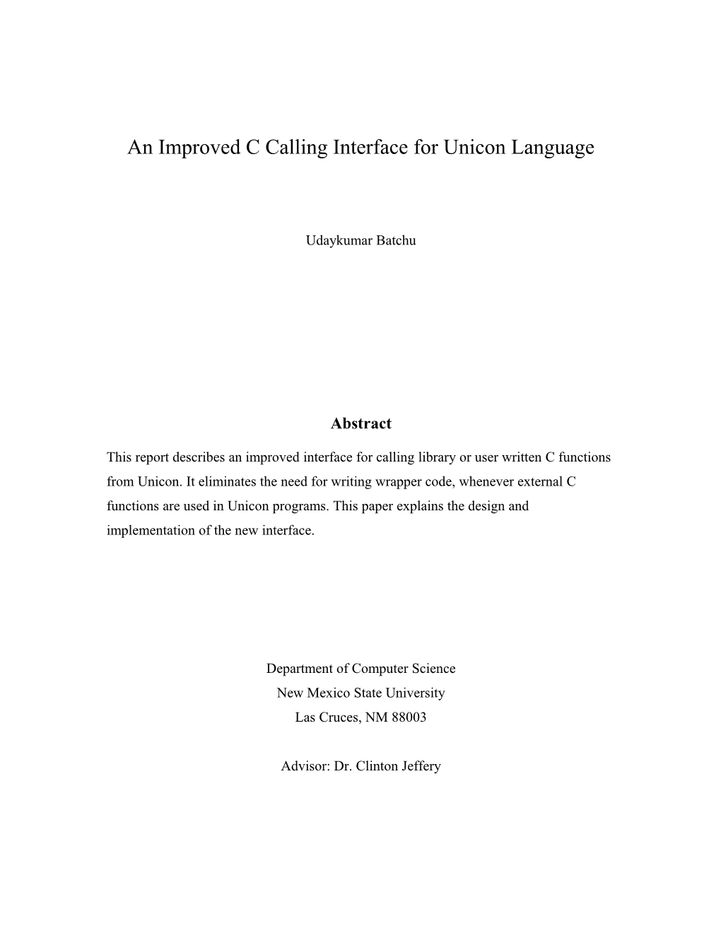 A C Calling Interface for Unicon Language