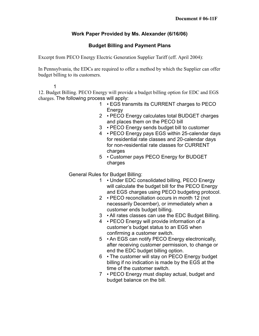Excerpt from PECO Energy Electric Generation Supplier Tariff (Eff