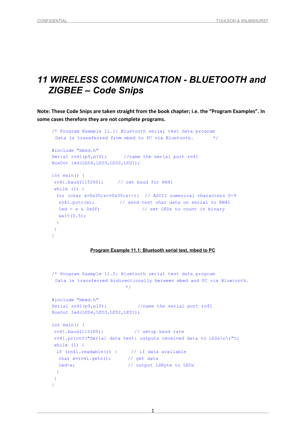 11 WIRELESS COMMUNICATION - BLUETOOTH and ZIGBEE Code Snips