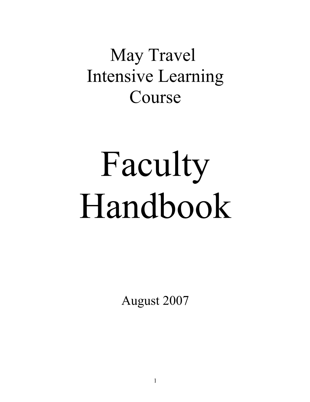 May Travel/Intensive Learning Handbook