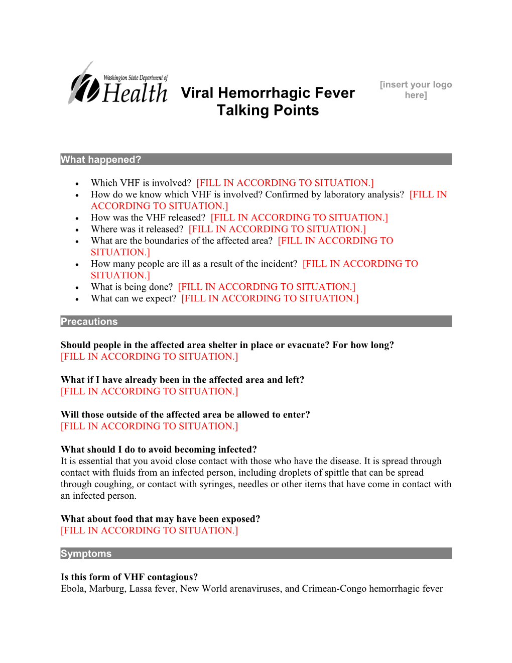 Hemorrhagic Fever Talking Points