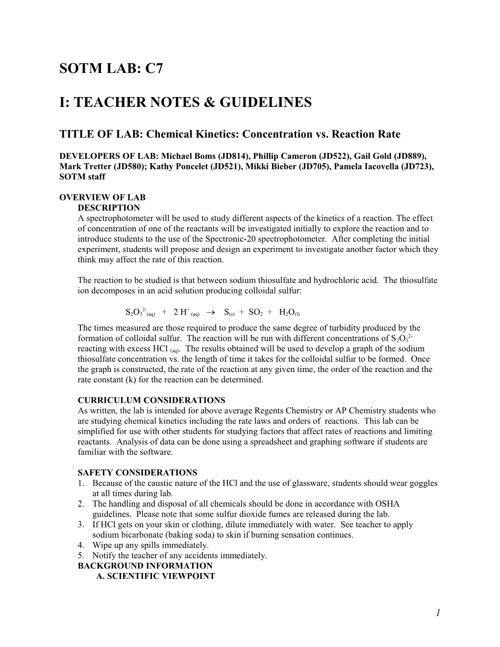 Part I: Teacher’S Notes & Guidelines