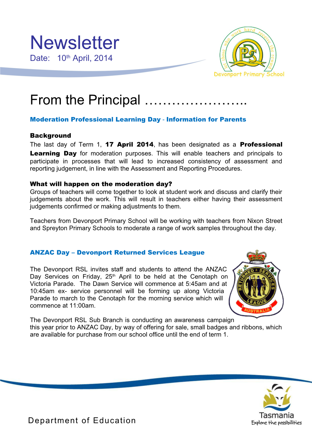 Moderation Professional Learning Day - Information for Parents
