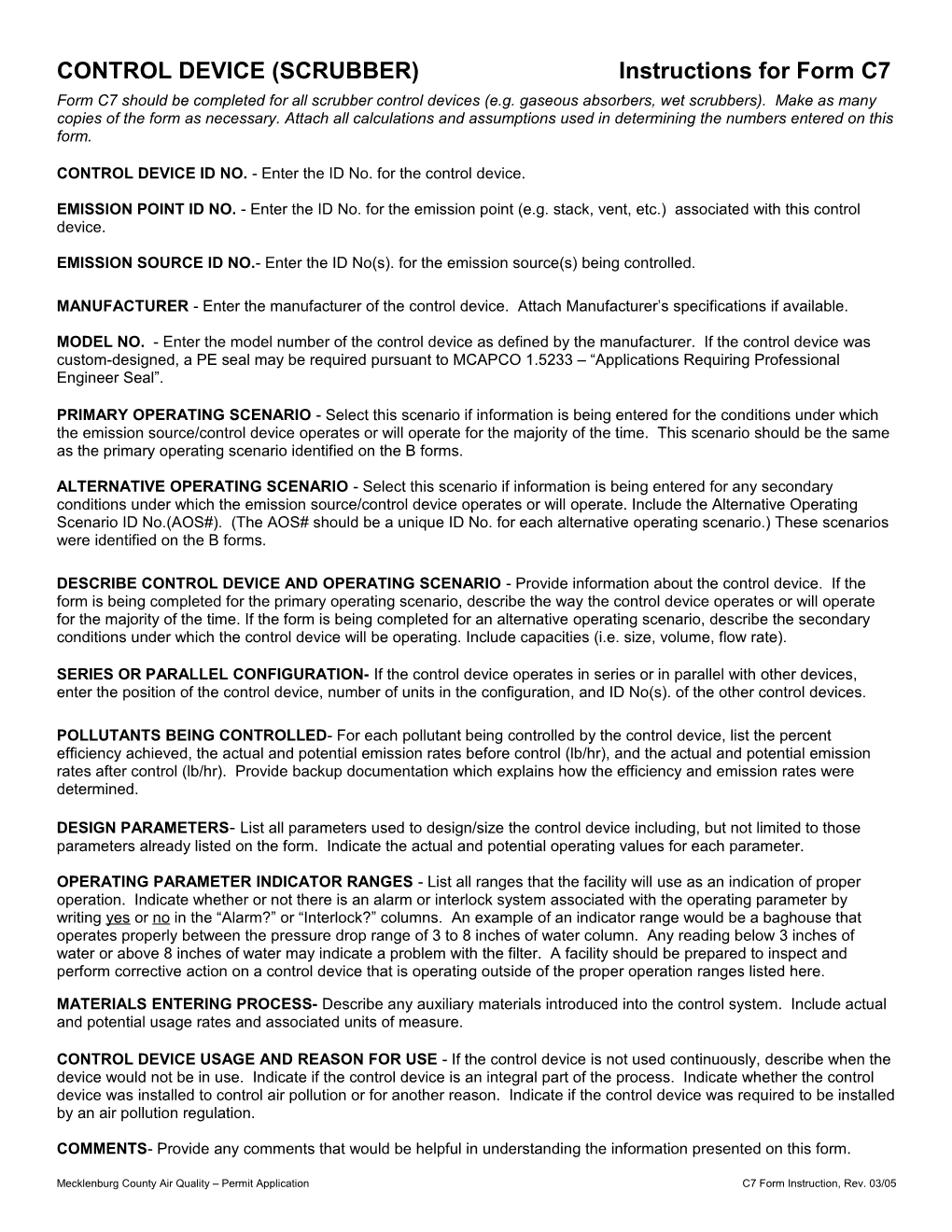 CONTROL DEVICE (SCRUBBER) Instructions for Form C7