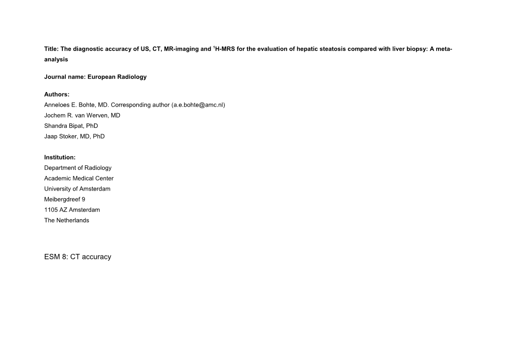 Title: the Diagnostic Accuracy of US, CT, MR-Imaging and 1H-MRS for the Evaluation of Hepatic