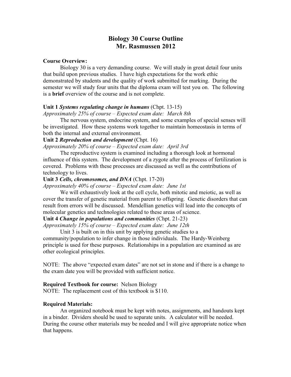 Science 14 Course Outline