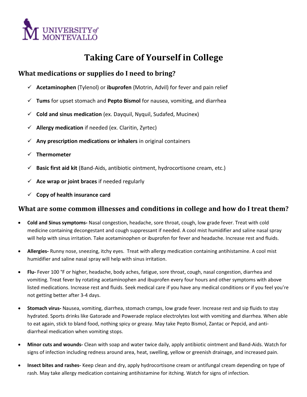 Taking Care of Yourself in College