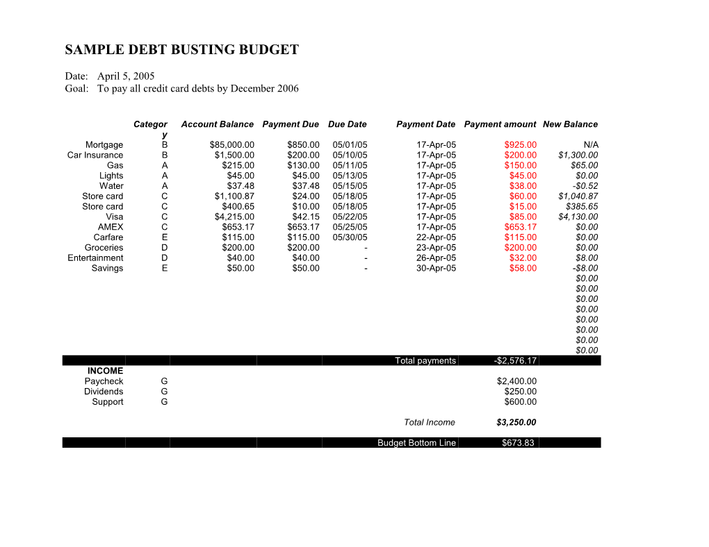 Debt Busting Budget