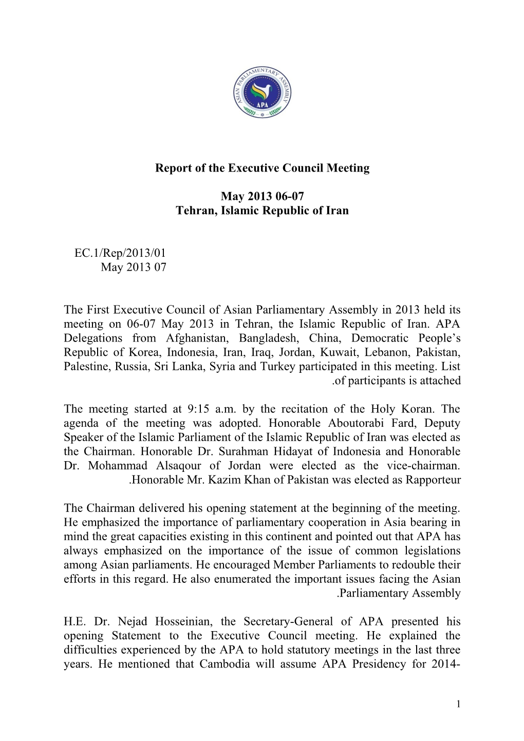 Report of Theexecutive Council Meeting