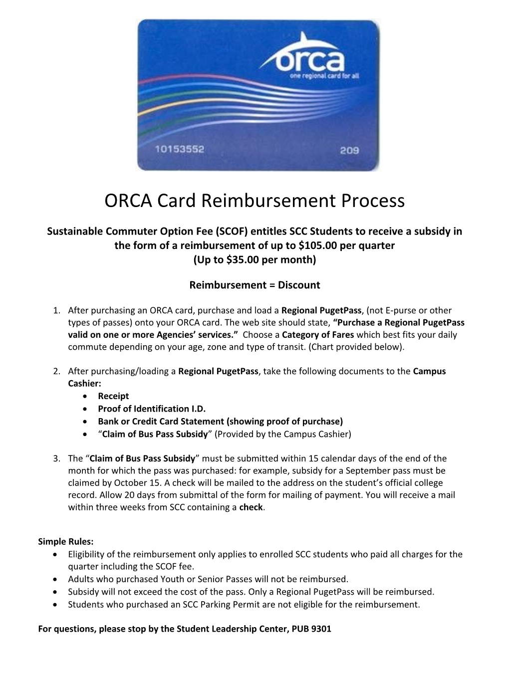 ORCA Card Reimbursement Process