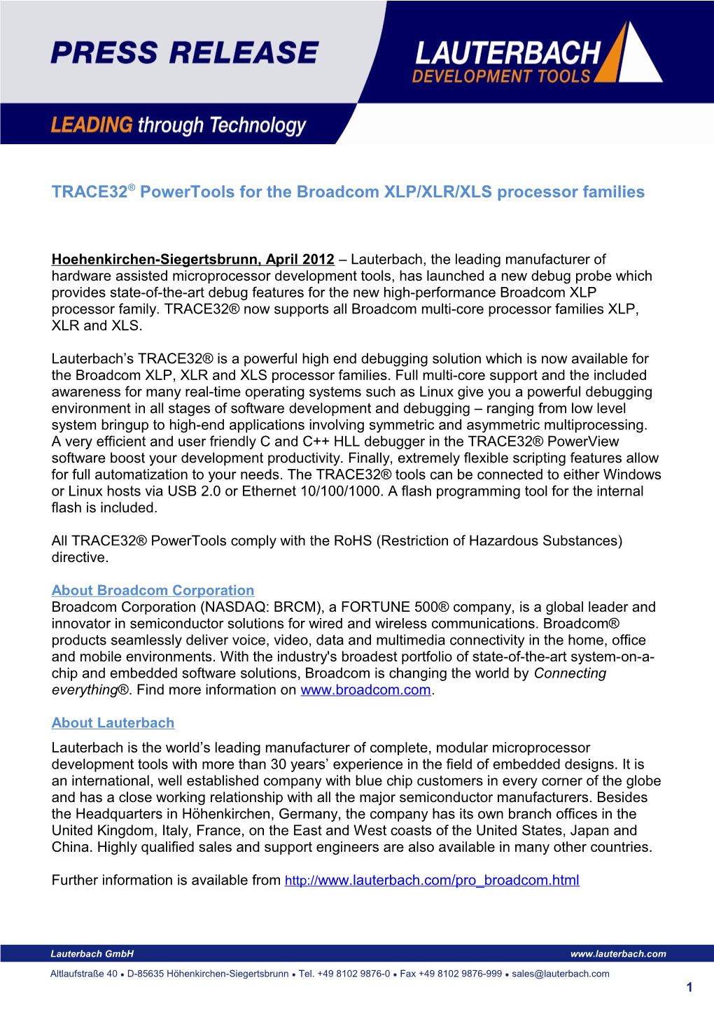 TRACE32 Powertools for the Broadcom XLP/XLR/XLS Processor Families