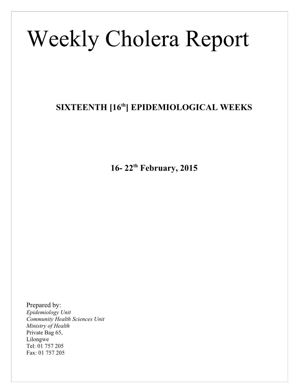 Cholera Data Update