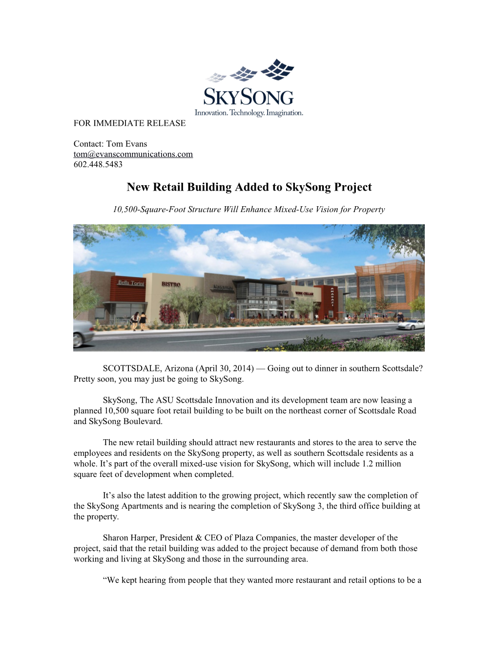New Retail Building Added to Skysong Project