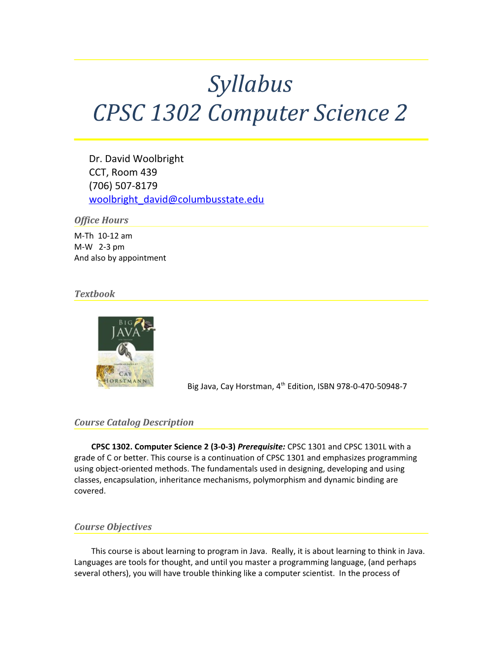 CPSC 1302: Computer Science 2