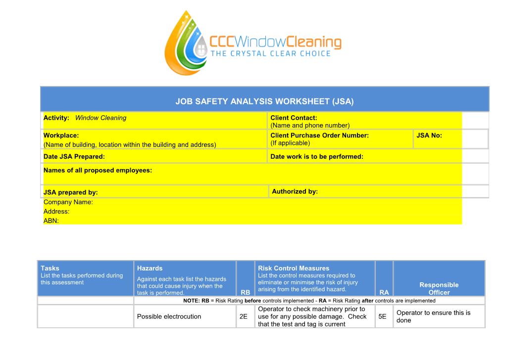 Job Safety Analysis Worksheet JSA