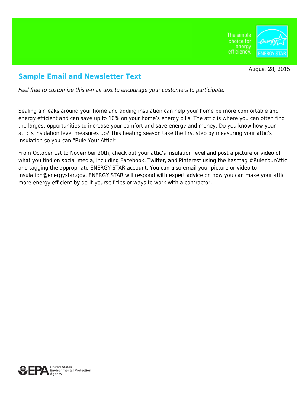 Sample Email and Newsletter Text