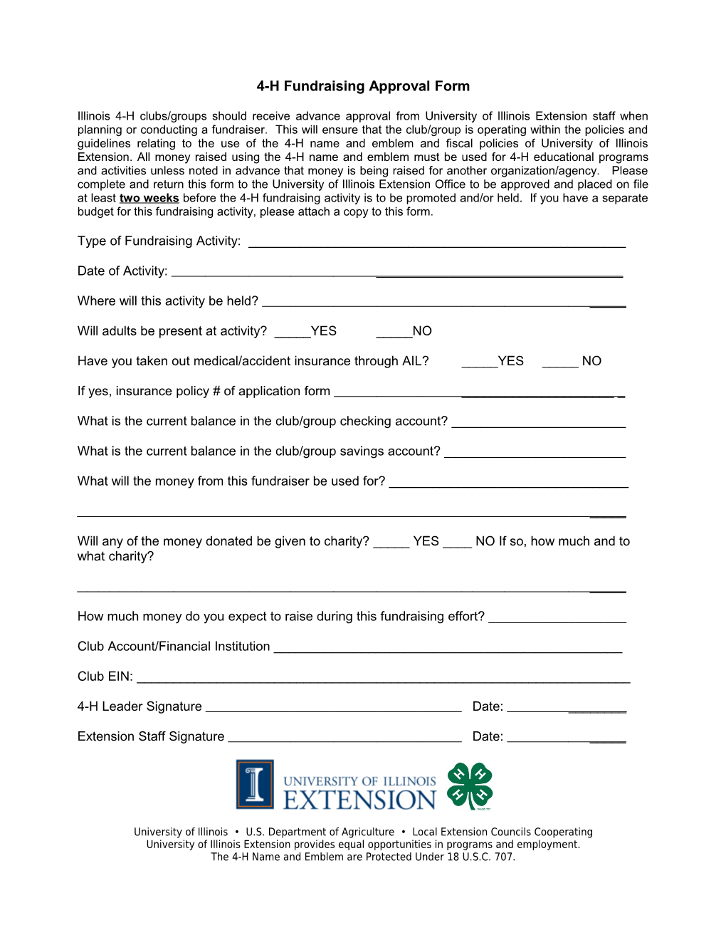 4-H Fundraising Approval Form
