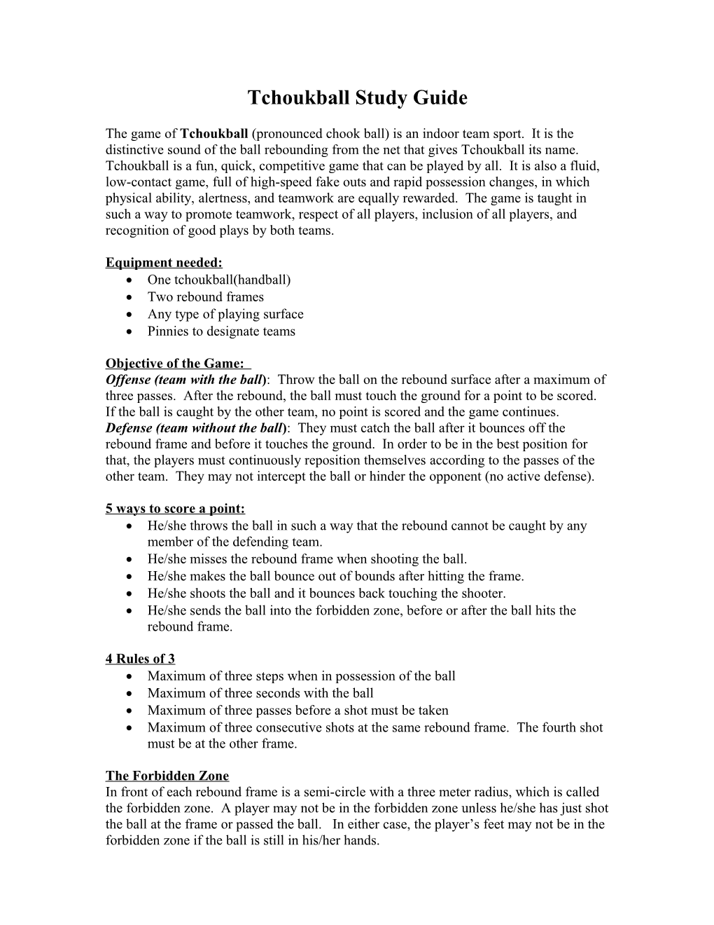 Tchoukball Study Guide