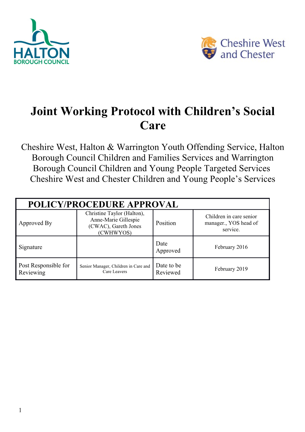 Joint Working Protocol with Children S Social Care