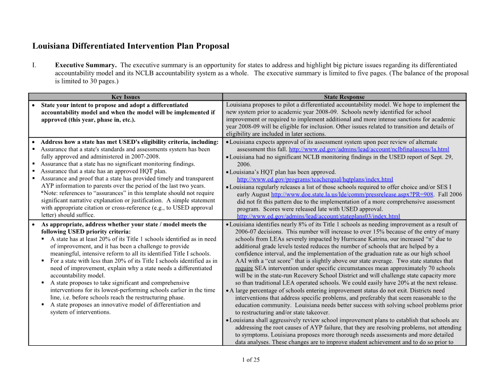 Louisiana Differentiated Accountability Plan Proposal (MS WORD)