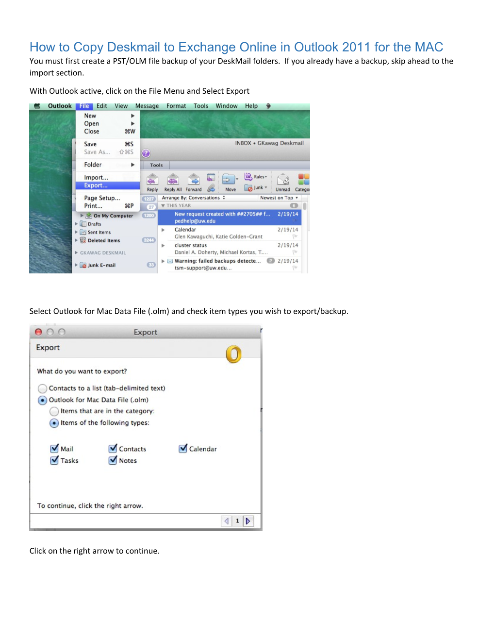 How to Copy Deskmail to Exchange Online in Outlook 2011 for the MAC