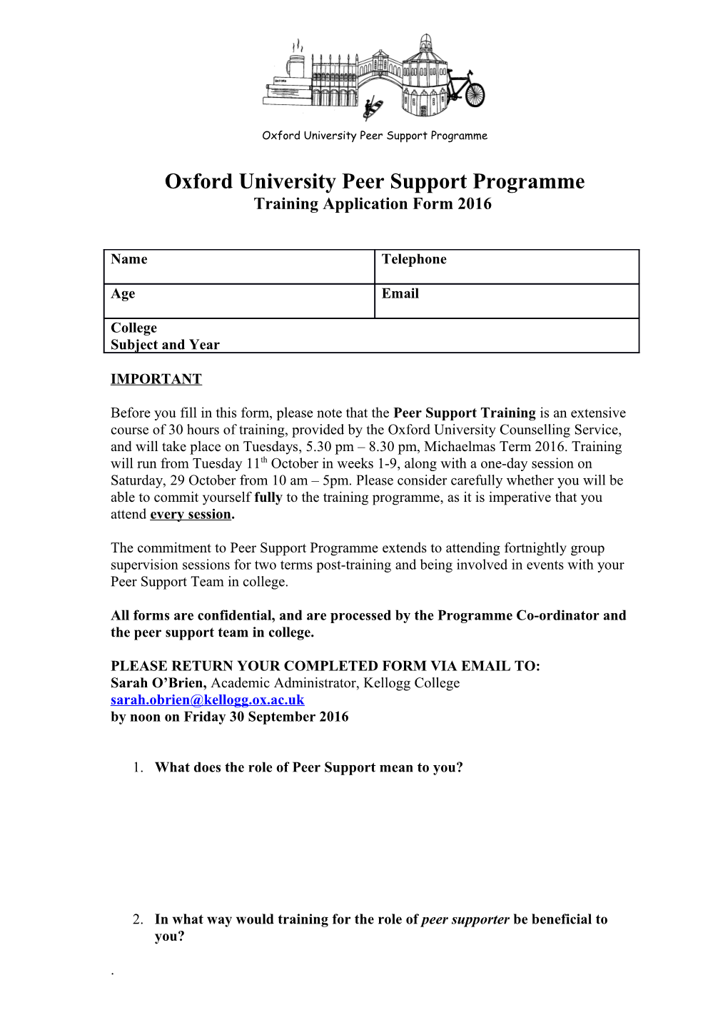 Oxford University Peer Support Programme