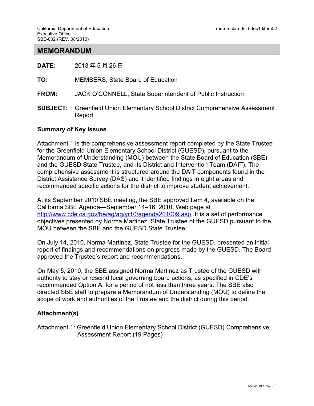 December 2010 Memorandum CLAB Item 2 - Information Memorandum (CA State Board of Education)