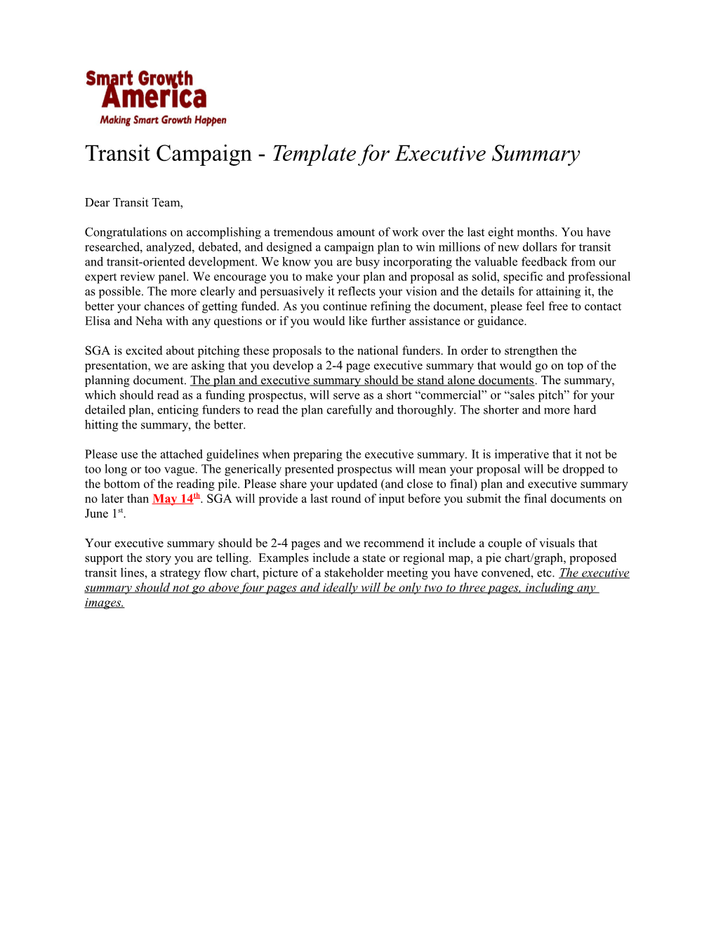 Transit Campaign - Template for Executive Summary