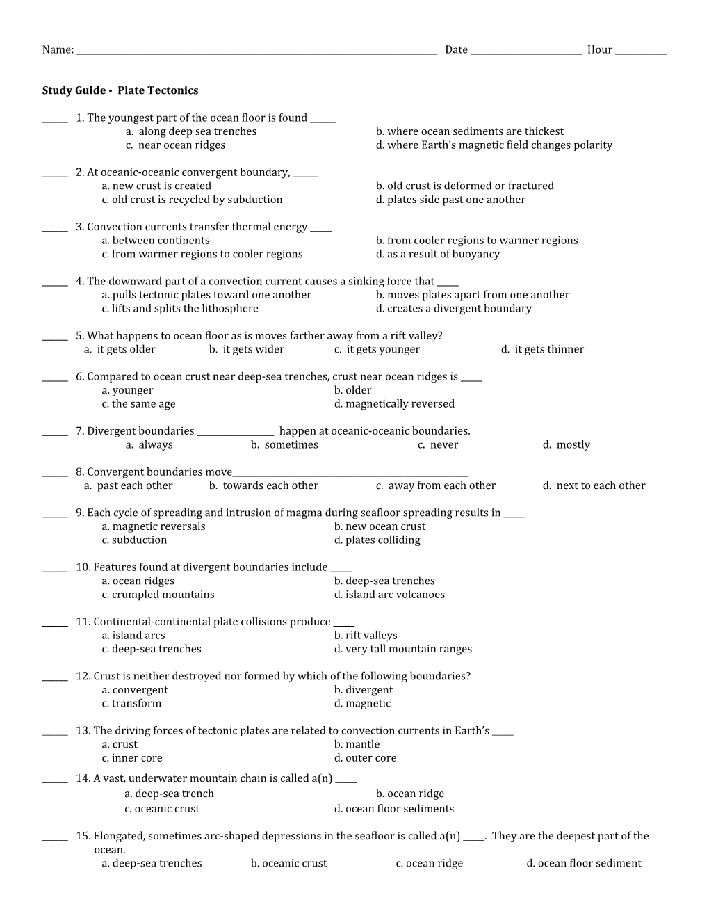 Study Guide - Plate Tectonics