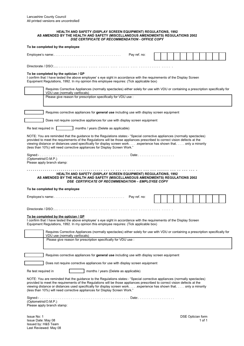 Health and Safety (Display Screen Equipment) Regulations, 1992